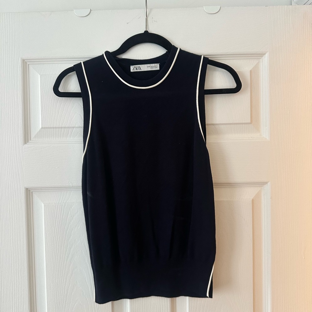 Zara Black Top with White Accents